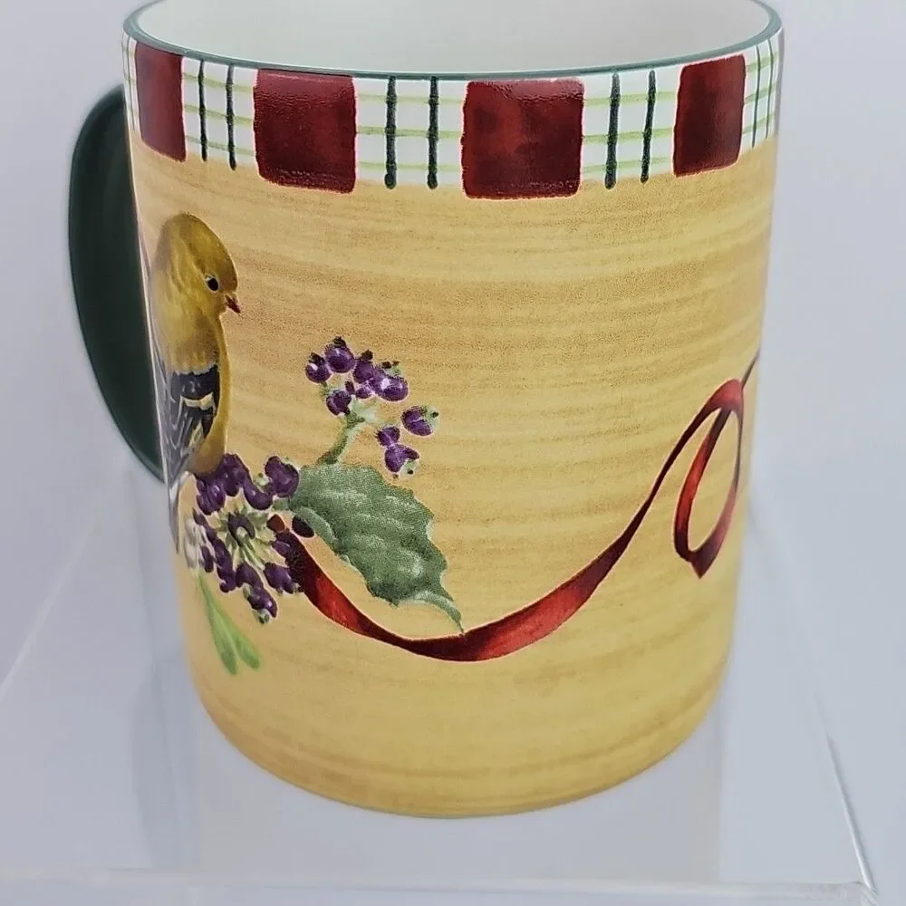 Lenox Coffee Mug Cup Winter Greetings Goldfinch Bird Everyday Holiday 8 Ounce